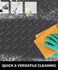 Tough As Nails Non Slip Blue PVC Rubber Garage Floor Mat With Diamond Plate Grip showing cleaning versatility