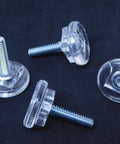 Clear Acrylic Furniture Feet Adjustable 1/4-20 Threaded Levelers Glides, 4 Pack Set shown in a black background