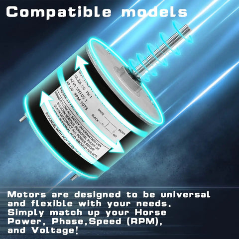 Condenser Fan Motor Replacement For HVAC Systems, One Sixth Horsepower, Single Phase, 208 To 230 Volts, 1075 RPM image and specs