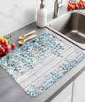 Absorbent Reversible Dish Drying Mat With Hanging Loop For Kitchen Counter In Eucalyptus Leaves Blue Farmhouse Wood Grain Microfiber Quick Dry 16 By 18 Inches Machine Washable Easy To Hang Or Store