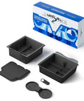 Double Layer Center Console Organizer For Tesla Model Y 2025 2026 And Model 3 2024 2026 with silicone inner tray and matte ABS exterior