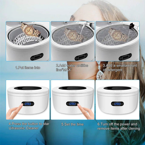Step-by-step usage of Beast Pro-Grade Ultrasonic Jewelry Cleaner With 25-Ounce Tank, Waterproof Design, 50,000 Hz Power, Five Digital Timers