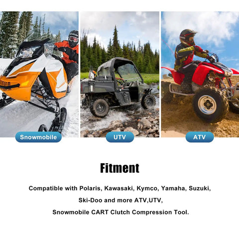 ATV, UTV, and snowmobile showcasing the use of Clutch Compression Tool CCT510 For Polaris Kawasaki Yamaha Arctic Cat And More.