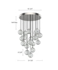 Natural Brass 18 Light Led Multi Pendant Light Fixture With Clear Ribbed Acrylic Shades Hanging Ceiling Lamp For Kitchen Or Dining Room diagram with dimensions.
