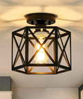 Must Have Industrial Black Hexagon Farmhouse Ceiling Light Fixture, Semi Flush Mount For Kitchen Hallway Bedroom Foyer Entryway