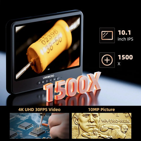 4K 30FPS HDMI Digital Microscope With 10.1 Inch Screen And Flexible Arm Stand For Electronics Soldering And PCB Inspection