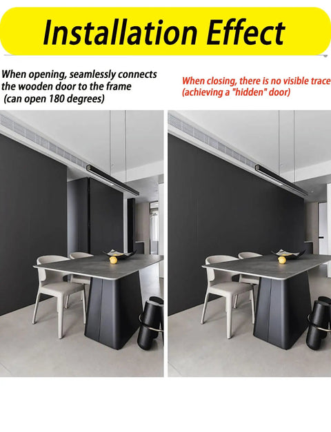 Installation effect of 3 Pack Black Concealed Hinges For Invisible Secret Doors Heavy Duty Steel Hidden Hardware.