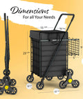 Dimensions of Stair Climbing Shopping Cart With Waterproof Basket Liner And 360 Degree Swivel Wheels in Black