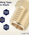 Close-up of Heavy Duty 1/4 Male NPT Brass Hex Nipple Fitting Bulk Pack Of 600 Lead Free Plumbing Connector for water fuel oil lines.