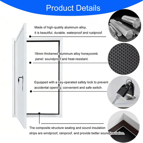 Heavy Duty Metal Drywall Access Panel With Lock And Key Soundproof Plumbing Inspection Hatch For Attic Ceiling, 18mm thick aluminum alloy, soundproof.