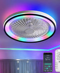 19 Inch Enclosed Bladeless Flush Mount Ceiling Fan with RGB Dimmable Light, 6 Speed Reversible Quiet Fan with Remote Control.