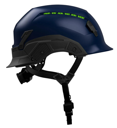 Ultralight Vented Safety Helmet With Modular Brim And Fidlock Buckle 4 Point Comfort Strap Koroyd Breathable Tech Blue Size L XL