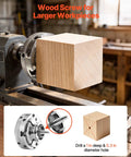 Go To 4 Inch Wood Lathe Chuck With 4 Jaw Self Centering Wood Turning Set gripping a wood block with screw detail