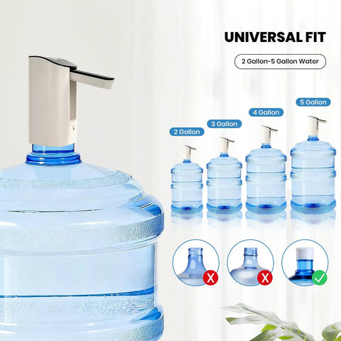 Water Dispenser For 5 Gallon Bottle With Digital Display And Dual Pumps USB Rechargeable Electric Water Pump shown on bottle