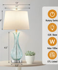 Coastal Glass Table Lamps Set Of 2 For Living Room And Bedroom 25.5 Inch Blue Glass Lamps With White Fabric Shades beside plant