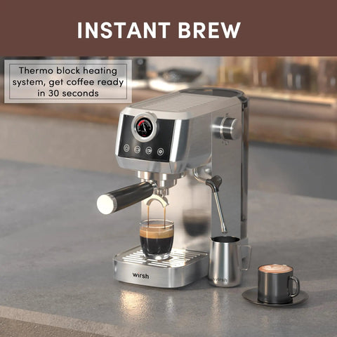 Pro Semi Automatic Espresso Maker With Built In Milk Frother And Touch Screen for smooth lattes and cappuccinos brewing espresso at home.
