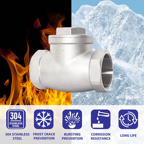 3/4-inch NPT stainless steel horizontal non-return swing check valve with threaded ends