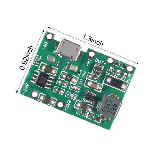 5 Piece 18650 Lithium Ion Battery Charger Module Kit With Holder Plug And Play Micro USB Input Rock Solid Fast Charge Protection Circuit, circuit board with input and output connections.
