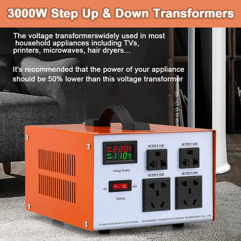 Heavy Duty 3000W Voltage Converter With LCD Display No Fuss Setup Step Up And Down Transformer 220V To 110V And 110V To 220V 4 Outlets