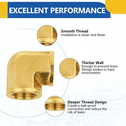 5 Pack Brass Pipe Fittings 90 Degree Street Elbow 3/4 Inch Female NPT X 3/4 Inch Female NPT Elbow Set Durable Barstock Brass Fittings