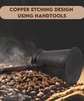 Antique Copper Turkish Greek Arabic Coffee Pot With Wooden Handle Cezve Ibrik Briki Stovetop Coffee Maker among coffee beans