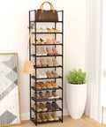 Narrow 10 Tier Shoe Rack For Small Spaces, Tall Entryway And Closet Organizer Holds 20 To 24 Pairs Shoes, Black Metal