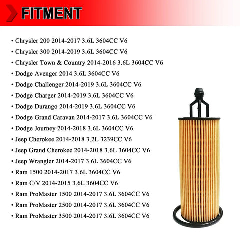 Engine Oil Filter With Oil Drain Gasket Compatible With Dodge Challenger Journey Durango Chrysler 200 300 Replaces 68191349AA AB AC