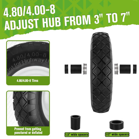 Amazon wheelbarrow tire and wheel kit with 4.80/4.00-8 solid tire, hub, bearings, and spacers