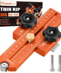 SakerPlus Thin Rip Jig FC-151 for table saw, orange adjustable guide with ruler scales and two black knobs