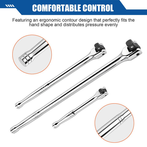 Workhorse Breaker Bar Kit With Rotatable 180 Degree Head showing three chrome breaker bars with ergonomic design