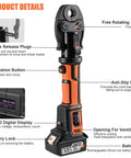 Badass Heavy Duty 18V Brushless Cordless Hydraulic Crimping Tool Kit With Swappable Dies, showing quick release plugs and OLED display.