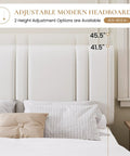 King Size Velvet Bed Frame With Adjustable Channel Tufted Headboard In Chic White Upholstery displaying adjustable headboard heights.