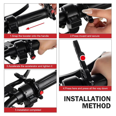 Universal Motorcycle Throttle Lock Cruise Speed Handlebar Accelerator With One Click Release No Sweat Install Twist Grip Control For Road Riders Seeking Smooth Cruisin Build installation method steps on black motorcycle handlebar.