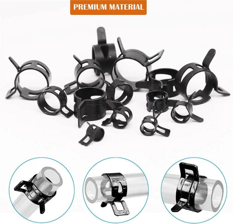 Massive 350 Piece Stainless Steel Spring Hose Clamp Kit For 6 To 19mm Hoses Pro Grade High Pressure Fuel And Air Lines Heavy Duty Clamp Set Versatile Assortment showing varied clamp sizes