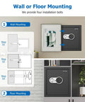 Wall and floor mounting options for a 2.3 Cu Ft Fireproof Home Safe With Digital Keypad Electronic Lock Removable Shelf And Adjustable Rails