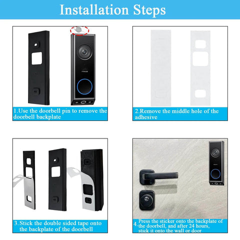 Installation steps for Five Pack Double Sided Mounting Tape for Video Doorbell E340 C31 No Drill Doorbell Mount Adhesive Tape.