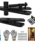 Hidden Pivot Hinge For Secret And Bookcase Doors 570 Lb Heavy Duty Invisible Door Hinge Kit with tools and installation view