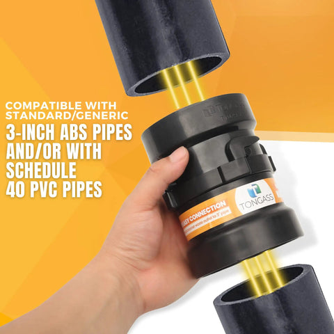 Combo Pack RV Sewer Hose Fitting Adapter To PVC And Bayonet Connection Kit in hand, showing compatibility with 3-inch ABS pipes.