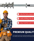 DIY Drywall Anchors And Screws Kit With 200 Self Drilling Anchors And 100 Zinc Sheetrock Anchors And 100 No 8 By One And A Quarter Inch Screws Heavy Duty Wall Mounting Hardware For Hanging Up To 75 Lbs image with man in hard hat demonstrating use.