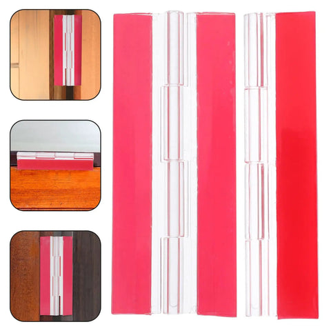 Self-Adhesive Acrylic Hinges 100x42mm displayed with double-sided adhesive for cabinets and wooden boxes in clear red.