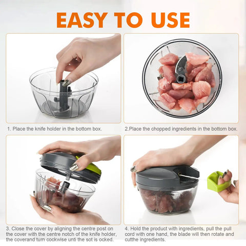 Portable Manual Food Chopper For Veggies And Fruits Handy Hand Pull String Cutter Onion Garlic Mincer 500ml Capacity Compact