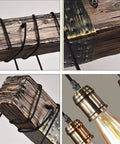 Close-up of 10 Light Rustic Wood Chandelier Pendant Light With Adjustable Suspension Chain, showing wood and metal details.