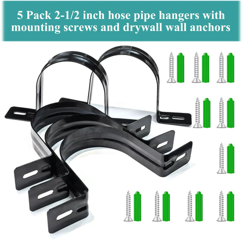 Tough As Nails Adjustable Dust Collection Hose Hangers And Pipe Wall Mounts, flexible clips, 2.5 inch grip, heavy duty black brackets.