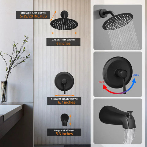 Badass Matte Black Tub And Shower Faucet Set With Valve Included Features Six Inch Rain Shower Head Single Handle Diverter Control For A Slick Bathroom Upgrade That Is A Dead Simple Game Changer Delivering Zero Hassle Install