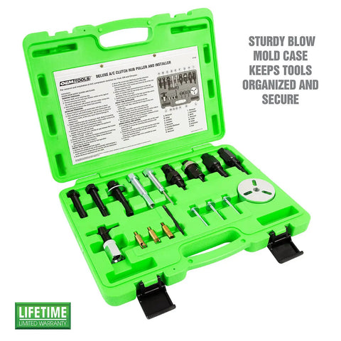 AC Clutch Tool Kit For Ford GM Chrysler with tools in green storage case