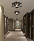 Two Light Flush Mount Ceiling Light Fixture For Farmhouse Industrial Vintage Style In Kitchen Bedroom Hallway And Laundry