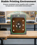 Pro Grade 2026 3D Printer Enclosure With Constant Temperature, LED Lighting, in workshop setting on workbench
