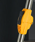 Close-up of the clasp on Luocute Distance Measuring Wheel 9999.9m Capacity Folding Design, featuring yellow plastic and metal.