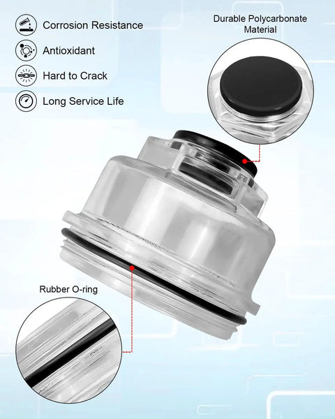 Two Pack Hub Oil Cap Kit Fits AL-KO And Hayes Axles 10K To 16K with oil ring and rubber plug, polycarbonate material close-up.