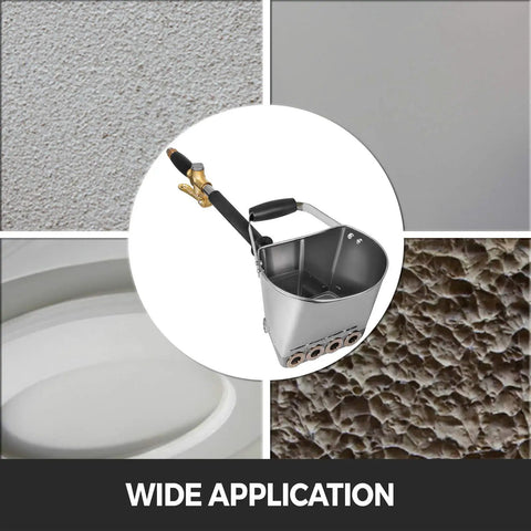 Job Site Ready Three Horsepower Stucco Sprayer With Four Jet Nozzles And Stainless Steel Body Plaster Cement Mortar Spray Gun on textured surfaces.